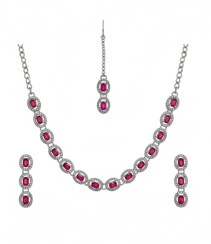 Ruby Glass stone Necklace Set for women