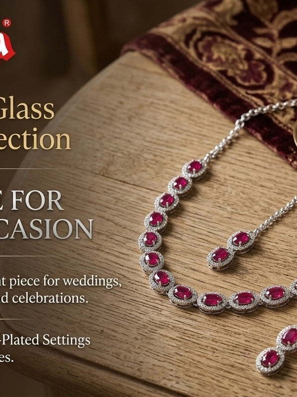 Ruby Glass stone Necklace Set for women