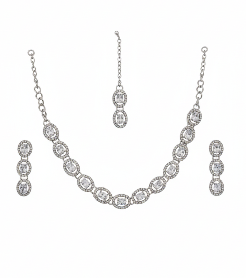 Pink Brass Glass Stone Choker Set For Women