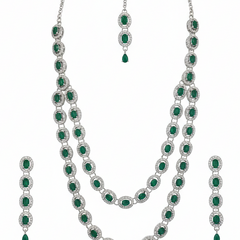 Green Brass Multilayer Necklace Set For Women