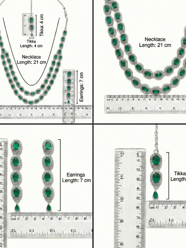 Green Brass Multilayer Necklace Set For Women