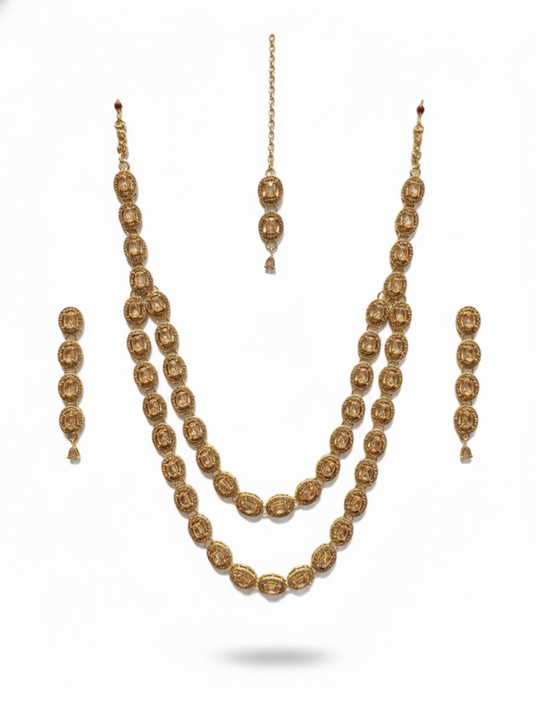 LCT Golden Brass Multilayer Necklace Set For Women