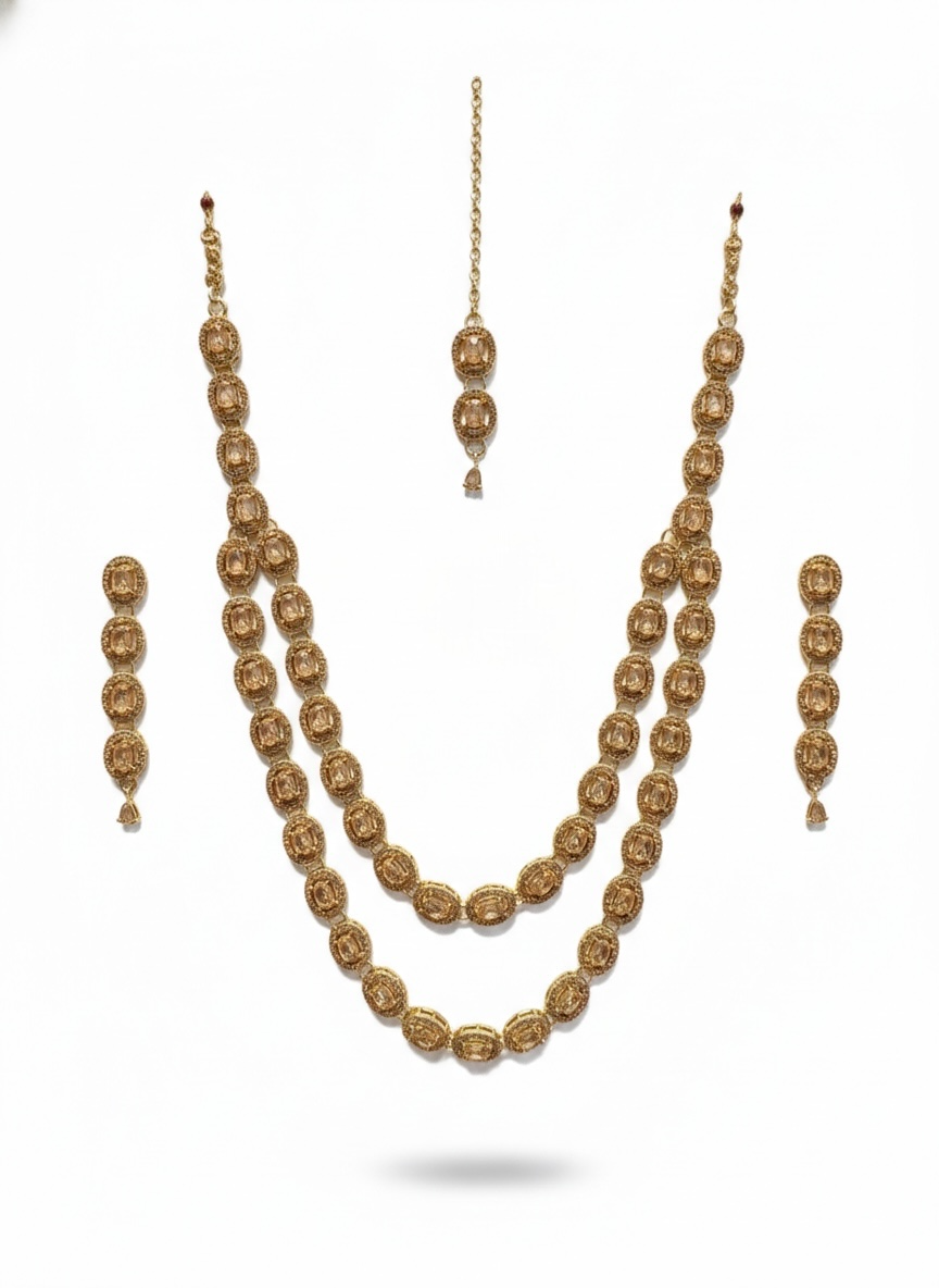 LCT Golden Brass Multilayer Necklace Set For Women