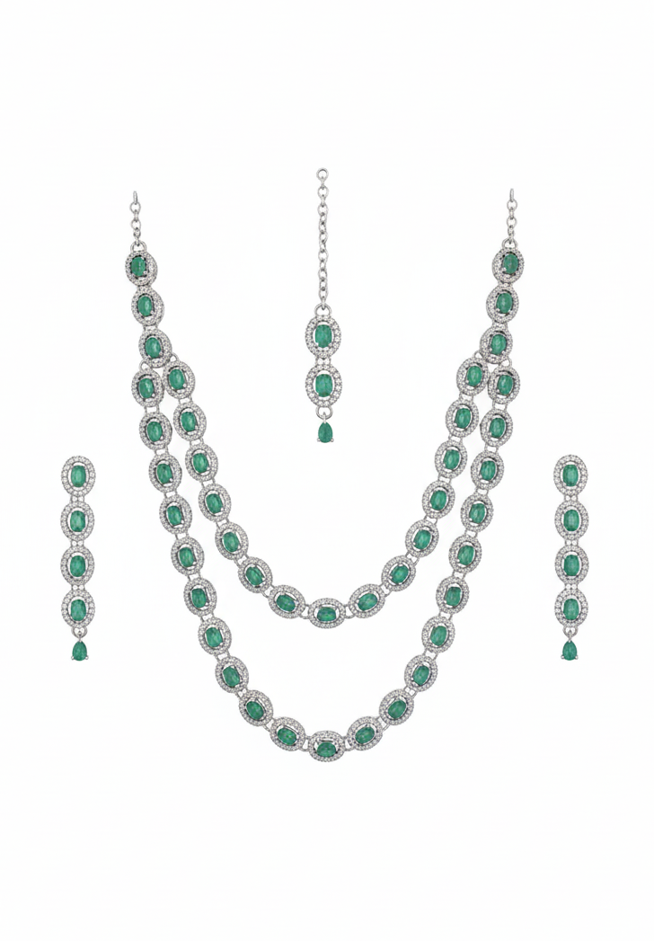 Mint Brass Multilayer Necklace Set For Women