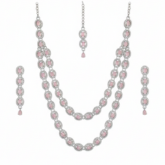 Pink Brass Multilayer Necklace Set For Women