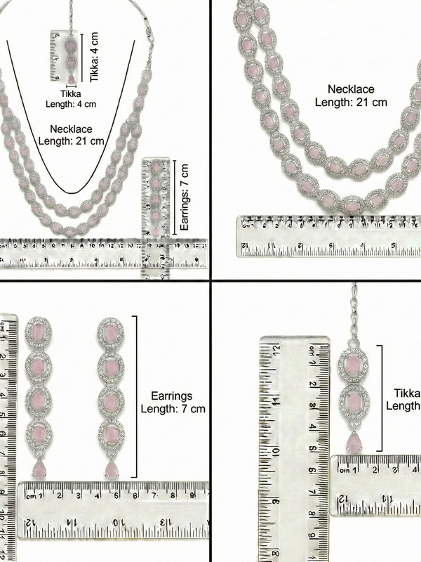 Pink Brass Multilayer Necklace Set For Women