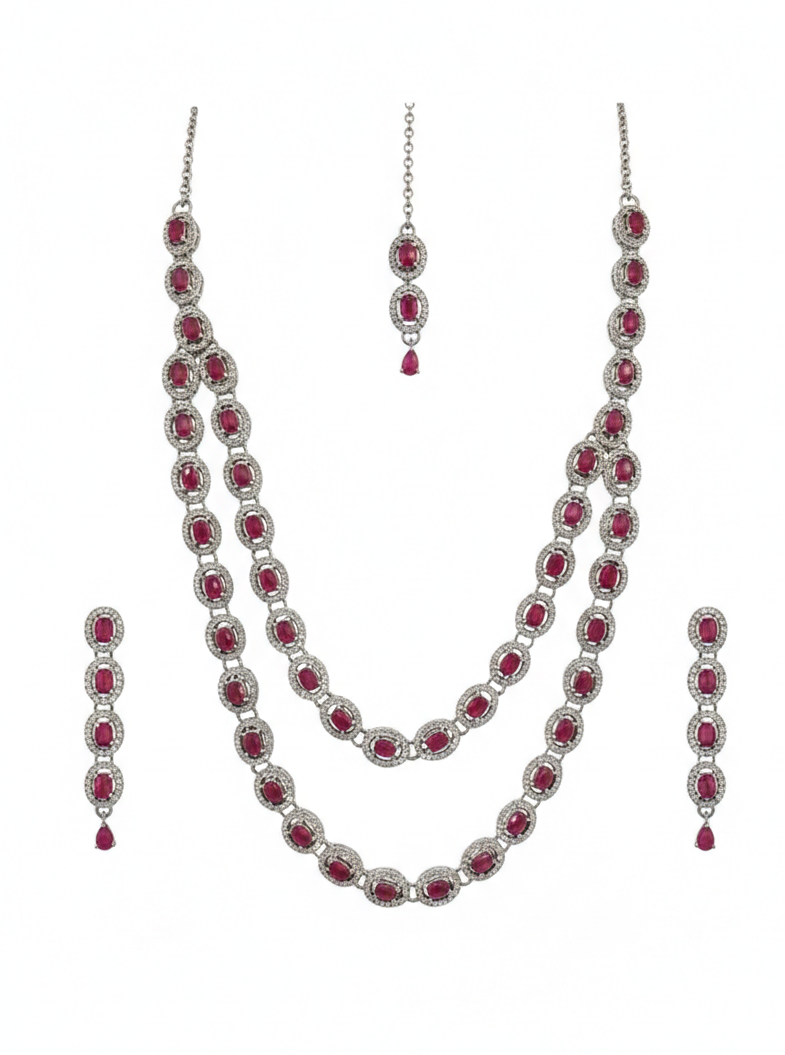 Ruby Brass Multilayer Necklace Set For Women