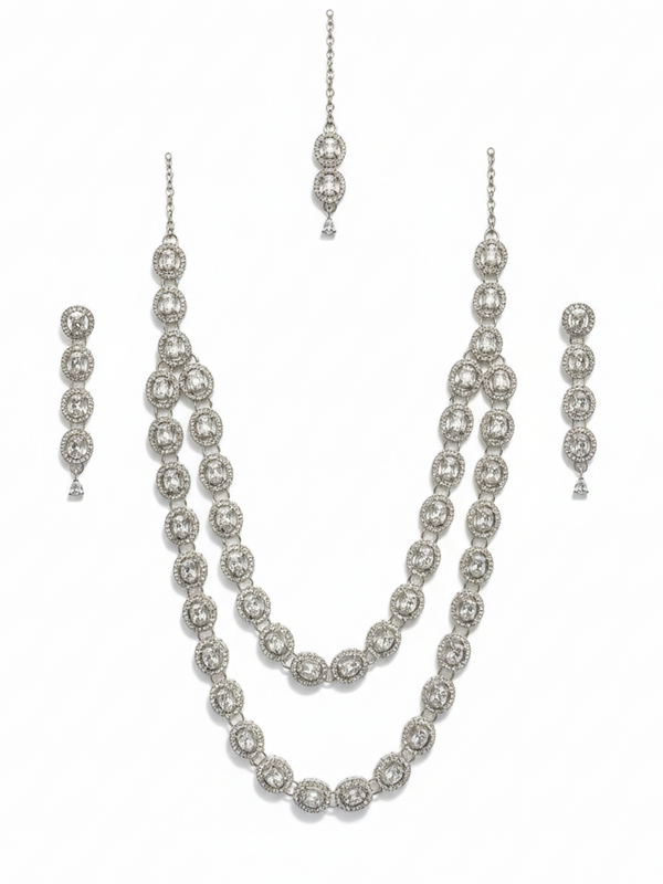 White Brass Multilayer Necklace Set For Women