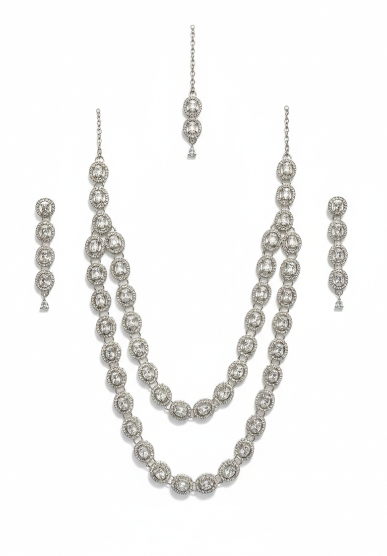 White Brass Multilayer Necklace Set For Women