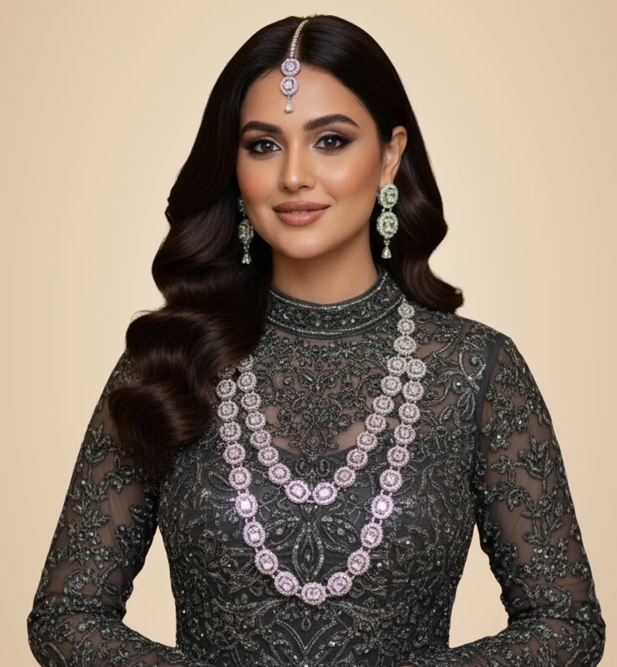 Ruby Brass Multilayer Necklace Set For Women