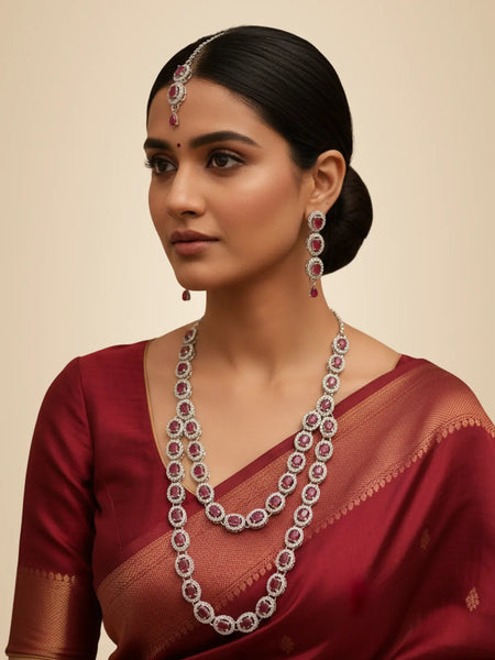 Ruby Brass Multilayer Necklace Set For Women