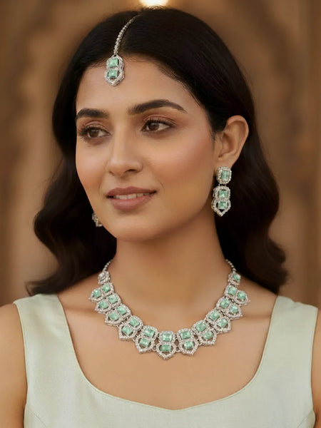 Mint Glass stone Necklace set for Women