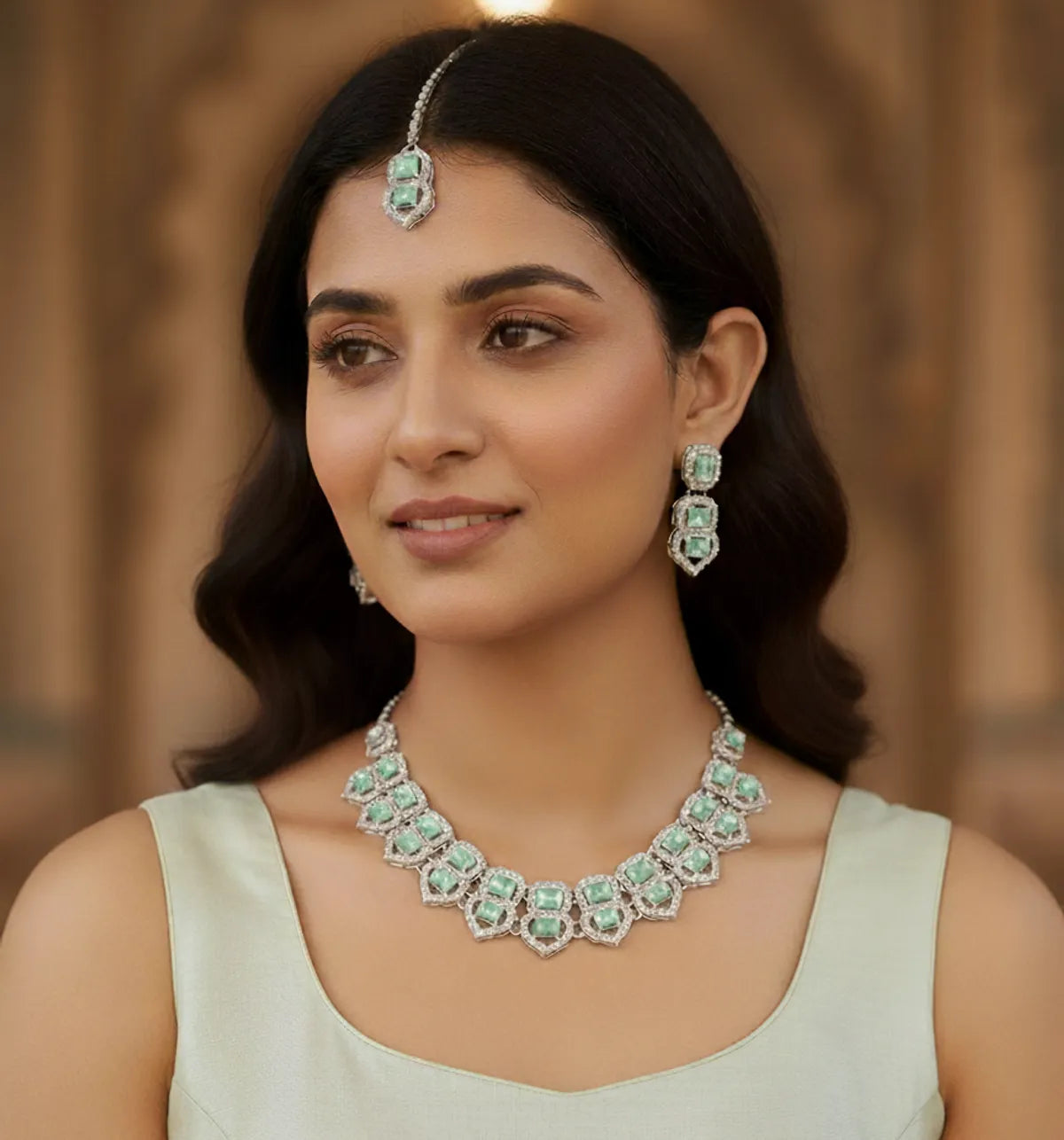 Green Glass stone Necklace set for Women