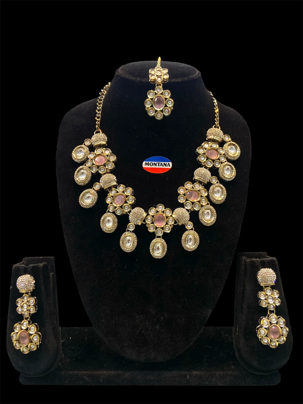 Pink Kundan Necklace Set for Women
