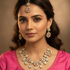 Pink Kundan Necklace Set for Women