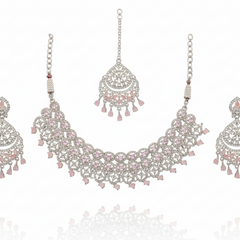 Pink Brass Glass Stone Choker Set For Women