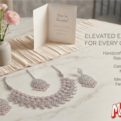 Pink Brass Glass Stone Choker Set For Women