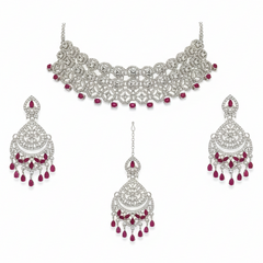 Ruby Brass Glass Stone Choker Set For Women