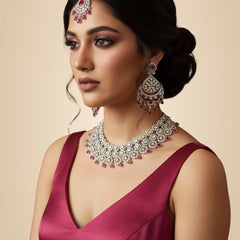 Ruby Brass Glass Stone Choker Set For Women