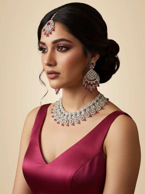 Ruby Brass Glass Stone Choker Set For Women