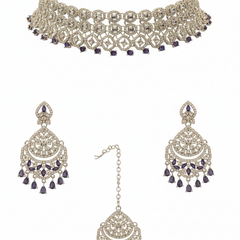 Wine Brass Glass Stone Choker Set For Women