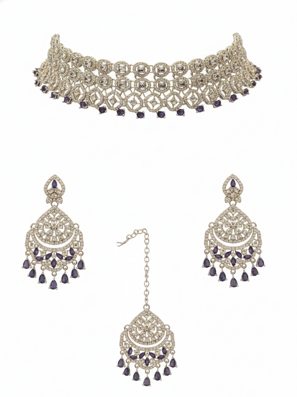Wine Brass Glass Stone Choker Set For Women