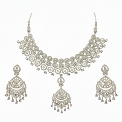White Brass Glass Stone Choker Set For Women