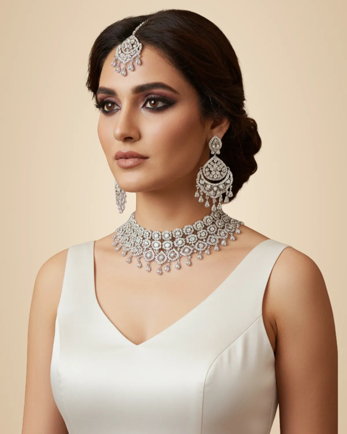 Ruby Brass Glass Stone Choker Set For Women
