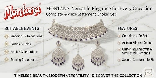 Wine Brass Glass Stone Choker Set For Women