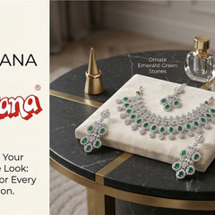 Green Brass Glass Stone Choker Set For Women