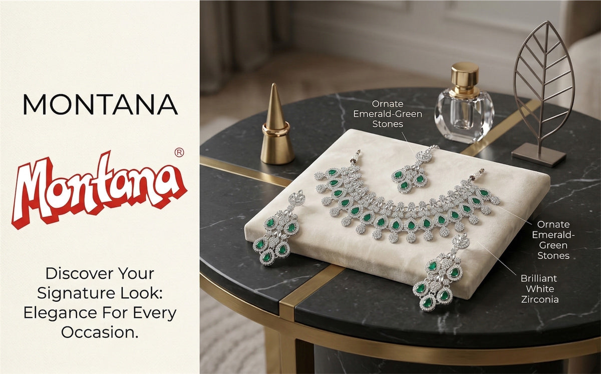 Green Brass Glass Stone Choker Set For Women