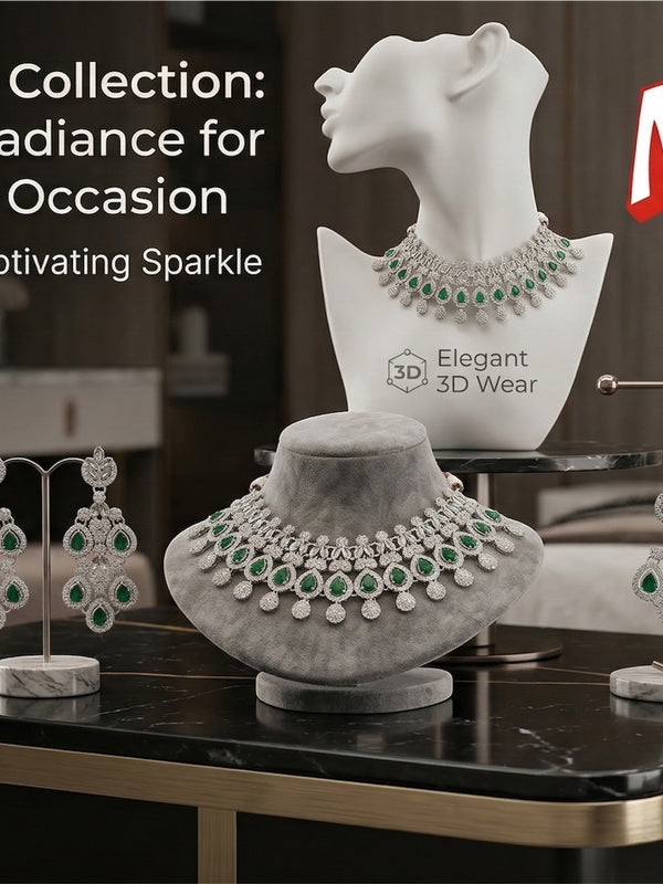 Green Brass Glass Stone Choker Set For Women