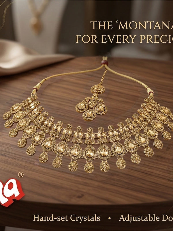 Mehandi Brass Glass Stone Choker Set For Women