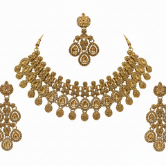 Mehandi Brass Glass Stone Choker Set For Women