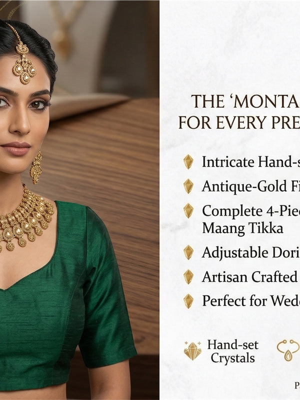 Mehandi Brass Glass Stone Choker Set For Women