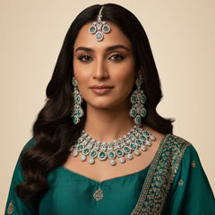 Mint Brass Glass Stone Choker Set For Women