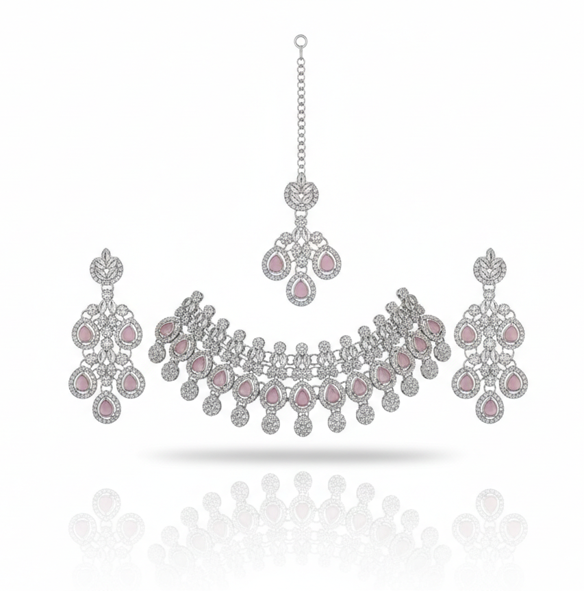 Wine Brass Glass Stone Choker Set For Women