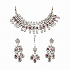 Ruby Brass Glass Stone Choker Set For Women