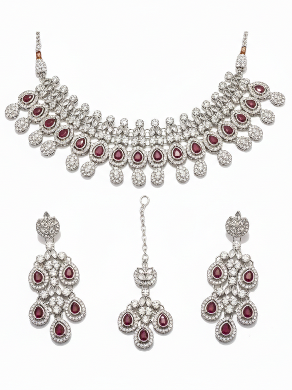 Ruby Brass Glass Stone Choker Set For Women