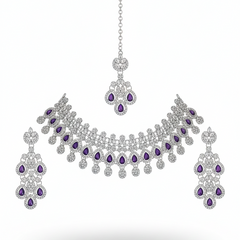 Wine Brass Glass Stone Choker Set For Women