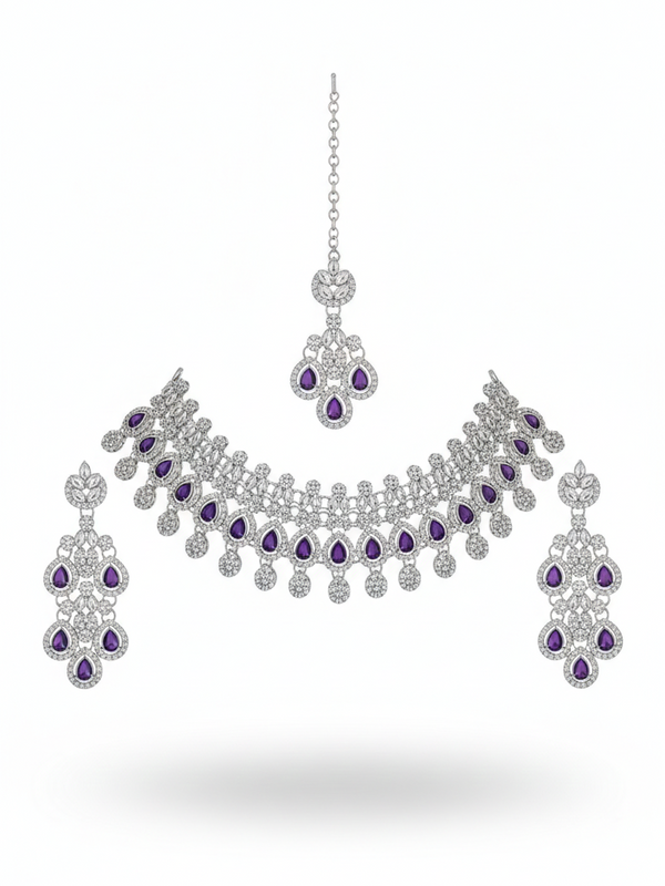 Wine Brass Glass Stone Choker Set For Women