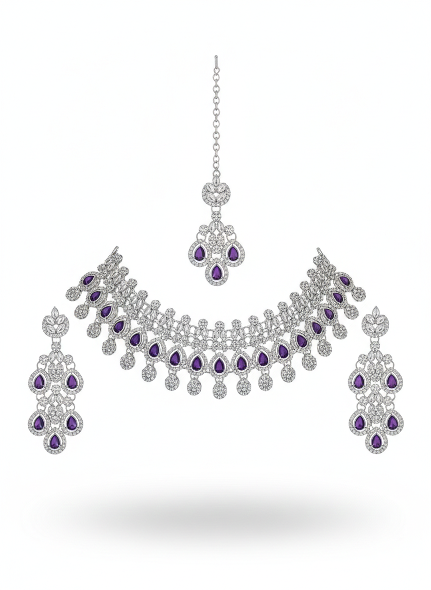 Wine Brass Glass Stone Choker Set For Women