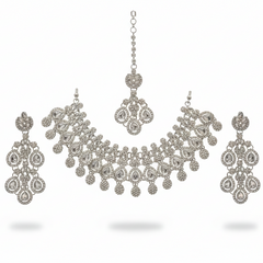 White Brass Glass Stone Choker Set For Women