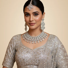 White Brass Glass Stone Choker Set For Women