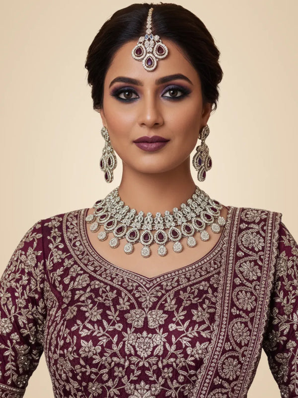 Ruby Brass Glass Stone Choker Set For Women