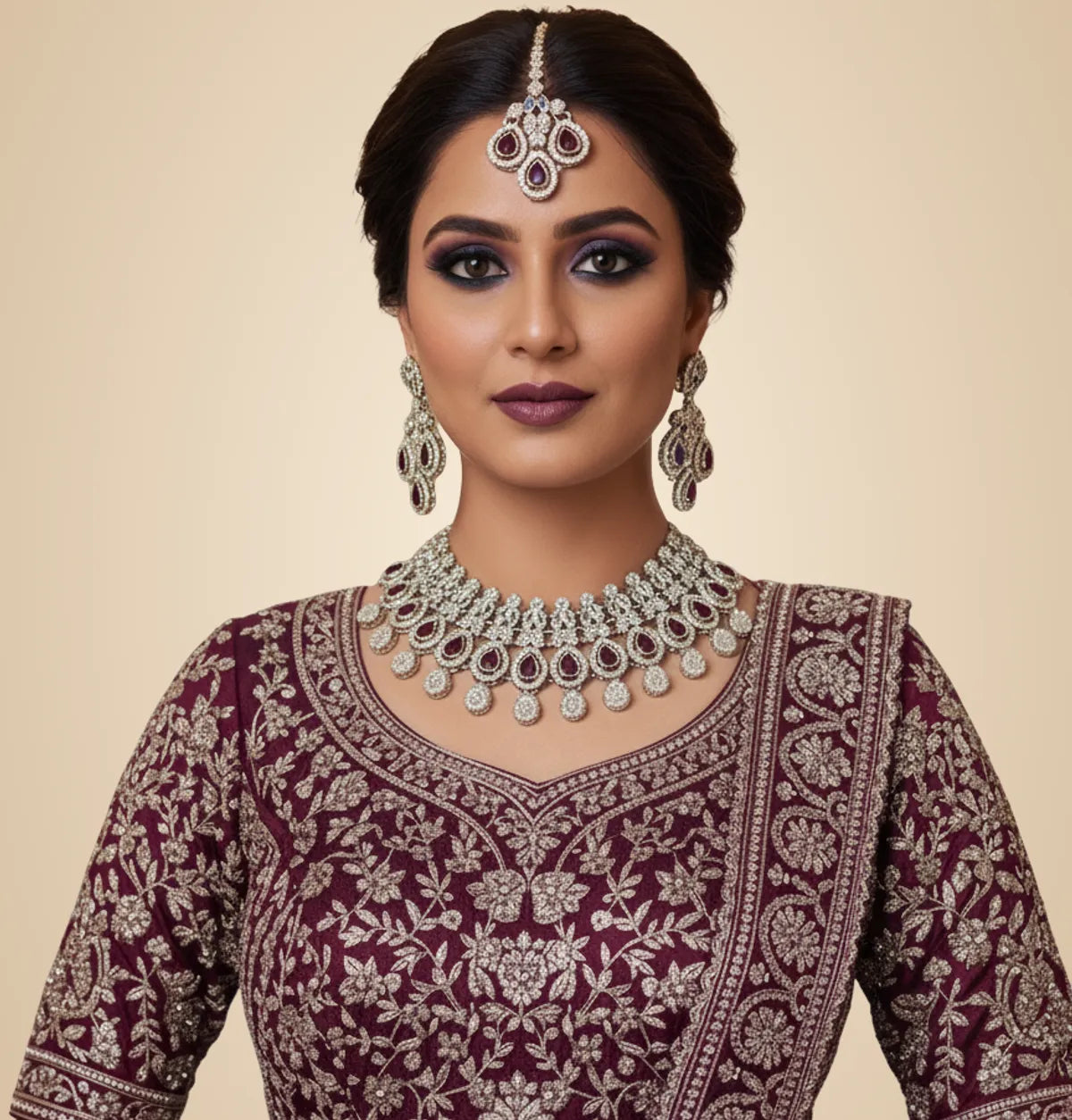 Ruby Brass Glass Stone Choker Set For Women