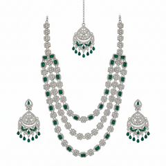 Green Brass Multilayer Necklace Set For Women