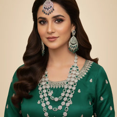 Green Brass Multilayer Necklace Set For Women