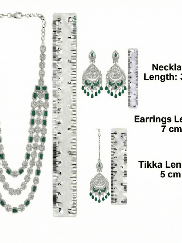 Green Brass Multilayer Necklace Set For Women