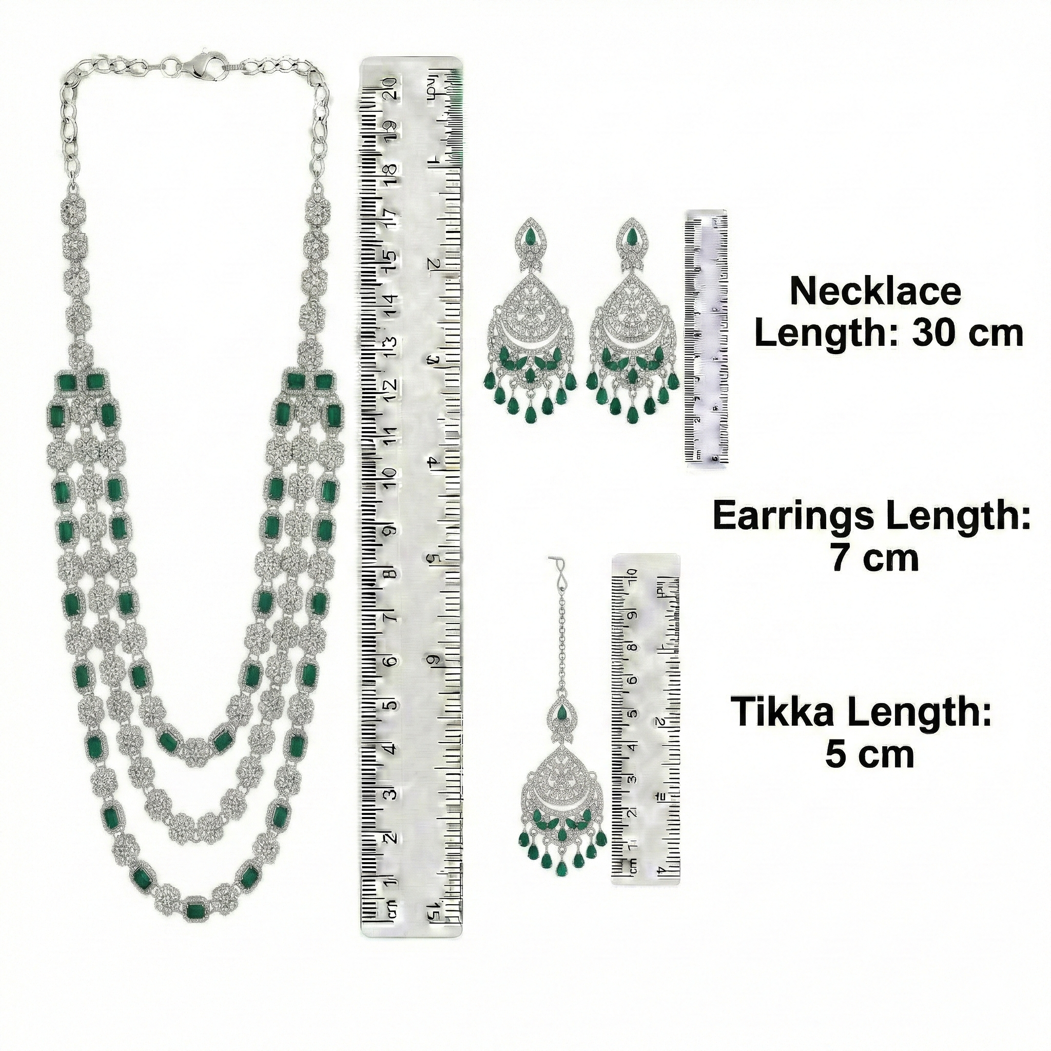 Green Brass Multilayer Necklace Set For Women